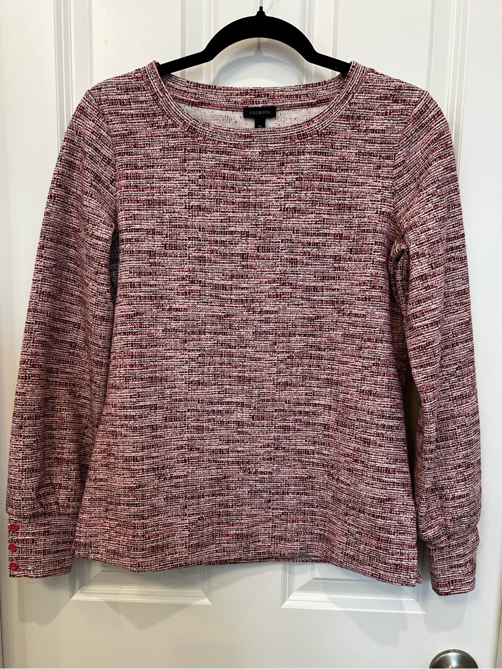 Talbots Pink and White Textured Knit Crewneck Sweater